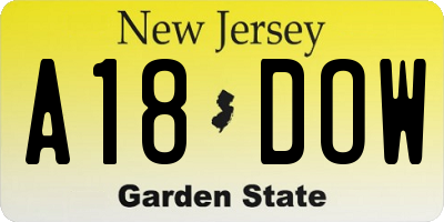 NJ license plate A18DOW