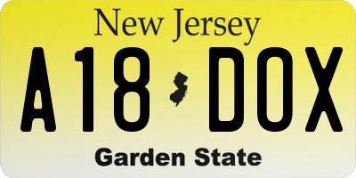 NJ license plate A18DOX
