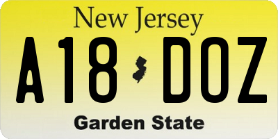 NJ license plate A18DOZ