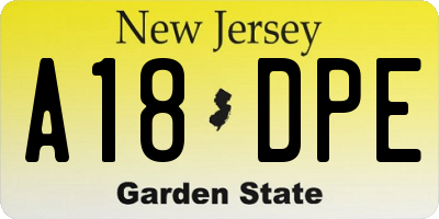 NJ license plate A18DPE