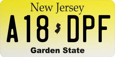 NJ license plate A18DPF
