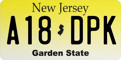 NJ license plate A18DPK