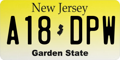 NJ license plate A18DPW
