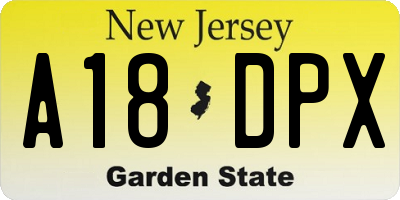 NJ license plate A18DPX