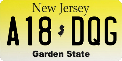 NJ license plate A18DQG