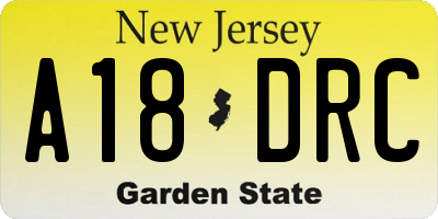 NJ license plate A18DRC