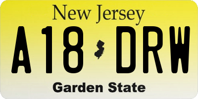 NJ license plate A18DRW