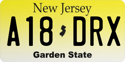 NJ license plate A18DRX
