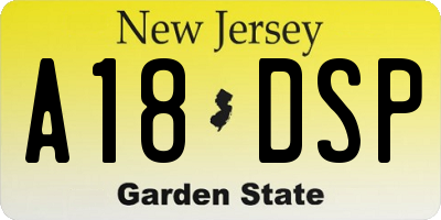 NJ license plate A18DSP