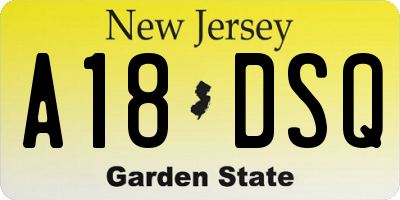 NJ license plate A18DSQ