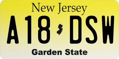 NJ license plate A18DSW