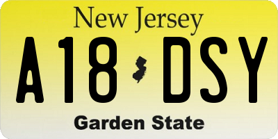 NJ license plate A18DSY