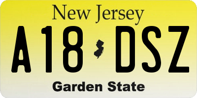 NJ license plate A18DSZ