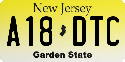 NJ license plate A18DTC