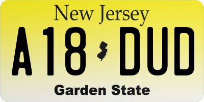 NJ license plate A18DUD