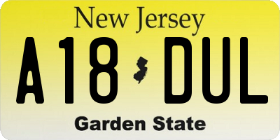 NJ license plate A18DUL