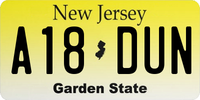 NJ license plate A18DUN
