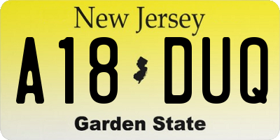 NJ license plate A18DUQ
