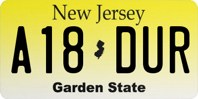 NJ license plate A18DUR