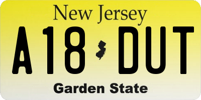 NJ license plate A18DUT