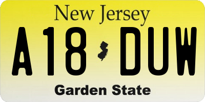 NJ license plate A18DUW