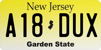 NJ license plate A18DUX