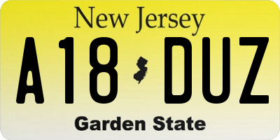NJ license plate A18DUZ