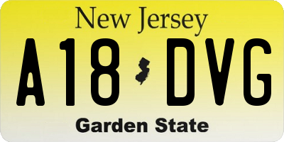NJ license plate A18DVG