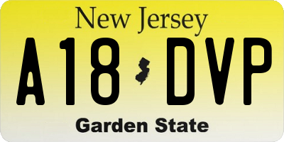 NJ license plate A18DVP
