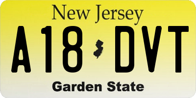 NJ license plate A18DVT