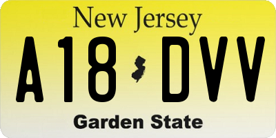 NJ license plate A18DVV
