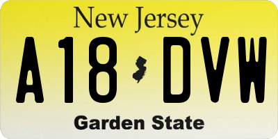 NJ license plate A18DVW
