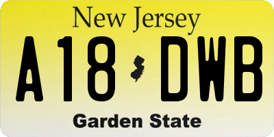 NJ license plate A18DWB