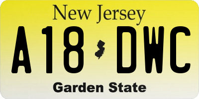 NJ license plate A18DWC
