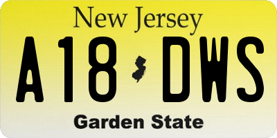 NJ license plate A18DWS