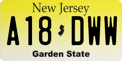 NJ license plate A18DWW