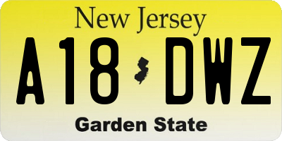 NJ license plate A18DWZ