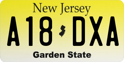 NJ license plate A18DXA