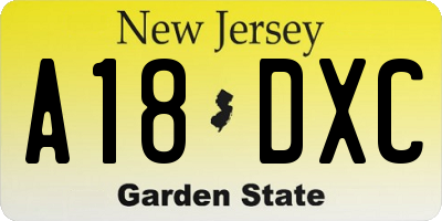 NJ license plate A18DXC