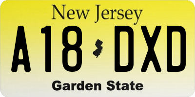 NJ license plate A18DXD