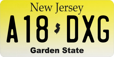 NJ license plate A18DXG