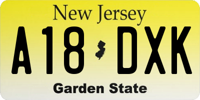 NJ license plate A18DXK