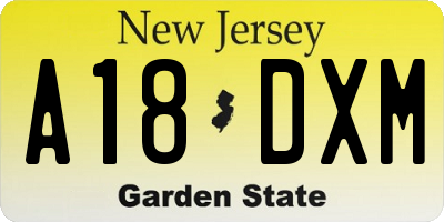 NJ license plate A18DXM