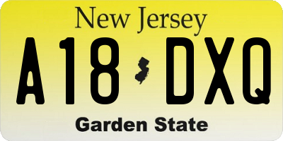 NJ license plate A18DXQ