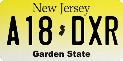 NJ license plate A18DXR