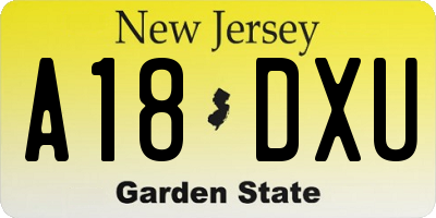 NJ license plate A18DXU