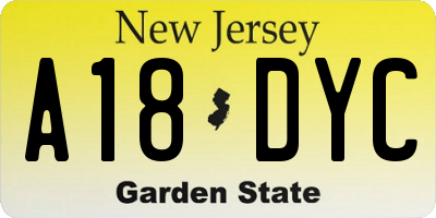 NJ license plate A18DYC