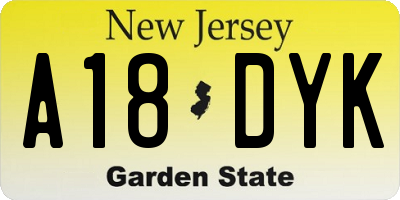 NJ license plate A18DYK