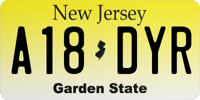 NJ license plate A18DYR