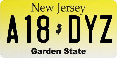 NJ license plate A18DYZ